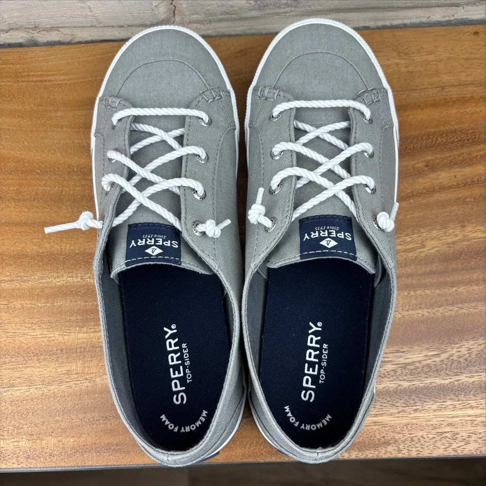 Sperry Lounge Away Women's 8.5 Gray Canvas Boat Shoe Sneakers Clean Girl Sneaker